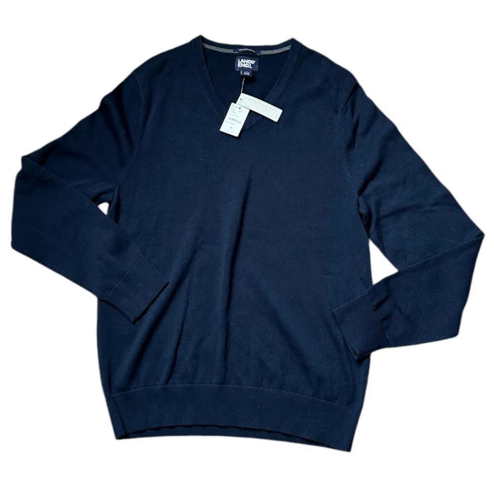 NWT Men’s Big Fine Gauge Supima Radiant Navy Cotton V-neck Sweater Size Medium